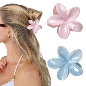lot 2208 image: 2Pcs Flower Hair Claw Clips Pink Blue Hair Clips Shark Clip Acrylic Spring Hair Accessories Strong Grip Cute Flowers Hair Barrettes for Women Summer Beach Hair Decoration