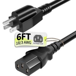 lot 2209 image: Vockjour Universal 6ft(1.8m) Power Cord, 3-Prong Pure Copper ETL, Black