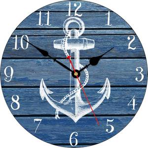 lot 3004 image: TAHEAT Nautical Anchor Beach Wall Clock, Navy Blue Bathroom Accessories and Decor, Decorative Battery Operated Vintage Clocks for Living RoomKitchenHomeLake House, 12 Inch