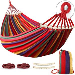 lot 3010 image: MOSFiATA Hammocks Portable Camping Hammock Upgraded 550lb Comfortable Fabric Hammock with Two Anti Roll Balance Beam and Sturdy Tree Straps for Camping, Patio, Backyard, Outdoor (Colorful Stripe)