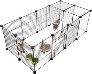 lot 3029 image: Pet Playpen, Small Animal Cage DIY Wire Fence with Door 15 Panels, Black