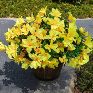 lot 4000 image: INSPRING Artificial Azalea Flowers Fake Plants for Outdoors Fall Decoration, 3 Bundles UV Resistant Faux Silk Outside Flowers Look Real for Outdoor Planter Front Door Patio Garden, Yellow