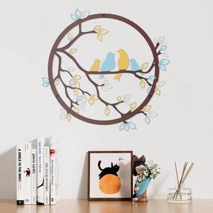 lot 4015 image: Qiaogreen Metal Wall Decor - Birds on Tree Branch Silhouette Bird Wall Art for Living Room Garden Bedroom Office Home Housewarming Party Decor (Vivid Color)