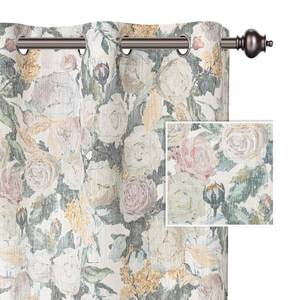 lot 4017 image: MYSKY HOME Farmhoues Green Curtains Light Filtering Curtains 84 Inch Length Floral Curtains for Living Room Vintage Flower Printed Curtains for Bedroom Window Drapes Grommet 2 Panels,Green and Beige