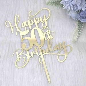 lot 4018 image: Ruscalin Happy 50th Birthday Cake Topper,Mirrored Gold Acrylic Birthday