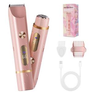 lot 4031 image: 2-in-1 Bikini Trimmer for Women, Bikini Shaver with Dual Heads, Body and Facial Hair Removal, Cordless Rechargeable Electric Razors for Face Chin Pubic Underarm Legs, IPX7 Waterproof, Pink