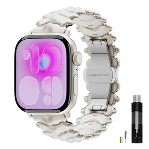 lot 4036 image: RISOKOKU Spine Metal Apple Watch Band for Men Women, Unique Spine Inspired Design, Metal Link Bracelet Band Compatible with Apple Watch Ultra 321 and Series 11109876543SE, 42mm 44mm 45mm 46mm 49mm (Starlight)
