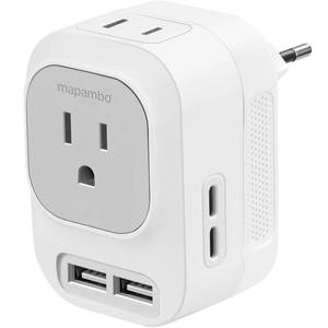 lot 4056 image: 220V to 110V Voltage Converter US to Europe with 2 USB A 2 USB C Fast Charging, Power Converter for European Travel International Universal Travel Adapter for France Italy Germany Spain