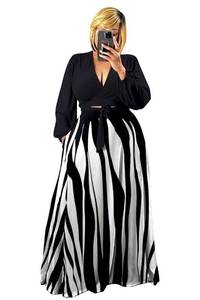 lot 4058 image: Plus Size Womens 2 Piece Outfits Printed Casual Long Sleeve Wrap Crop Top Maxi Long Dress Flowy Matching Sets (bottoms Only) 2XL