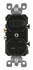 lot 4070 image: Leviton 20 Amp, 120 Volt, Duplex Style Combination Single Pole SwitchReceptacle, Grounding, 5335-E, Black