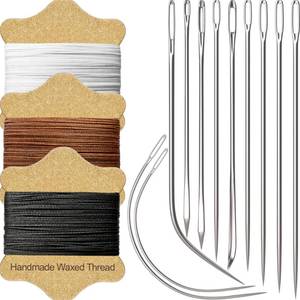 lot 4071 image: VONEEDL Upholstery Repair Kit Waxed Sewing Thread (3 Colors) & Heavy Duty Needles (11 PCS) for Leather, Canvas & Quilting Thread