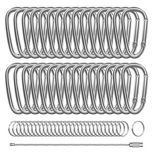 lot 4073 image: 30PCS 2 Inch Carabiner Keychain Clips, Aluminum Caribeener D Shape Buckle with Key Rings and Wire Keychain Cable, Silver