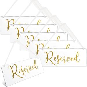lot 4075 image: Blulu 6 Pcs Reserved Signs for Wedding Chairs Acrylic Tag Hanging with Ribbon for Wedding Reserved Signs for Important Events Church Pews Chair and Restaurant(Gold)