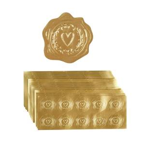lot 4078 image: 300 Pieces Embossed Gold Foil Stickers, Gold Heart-Love