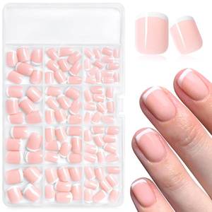 lot 4092 image: AddFavor 240pcs French Tip Press on Nails Short Square Fake Nails, White French Tip Nails Press ons Acrylic Press on Nail Square False Nail Tips for Women
