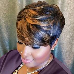 lot 4105 image: Flandi Pixie Cut Wig Human Hair Short Pixie Cut Wigs for Black WomenHuman Hair Glueless Pixie Wig Short Layered Brazilian Virgin Human Hair Wigs For Women Color 1B3033