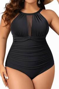 lot 4108 image: Aqua Eve Plus Size Women One Piece Swimsuit Tummy Control Bathing Suit High Neck Swimwear Black 18W