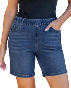 lot 4114 image: Utyful Mid Rise Denim Shorts Womens Plus Size Jean Shorts 7 Inch Inseam Mid Thigh Jorts Indigo Classic Blue Medium Fits US Size 8 to 10