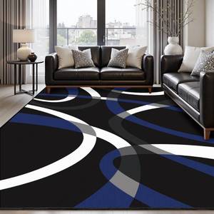 lot 5166 image: Classical Modern Black and Blue Stripe Pattern Area Rug for Living Room 5x7 Outdoor Rug Non Slip&Non-Shedding Low Pile Indoor Large Carpets for Bedroom, Dining Room, Home Office, Bathroom