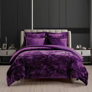 lot 5201 image: Fredsure Distressed Velvet Comforter Set, 5 Pieces Dark Purple Queen, Distressed Velvet Face and Brushed Microfiber Reverse