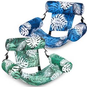 lot 5206 image: Sloosh Pool Floats Adult, 2 Packs Inflatable Pool Lounge Chairs,Blow up Hammock Pool Noodles Floats for Adults,Floating Water Chair for Pool Party Lake River Water Fun(Tropical Leaves-Green,Blue)