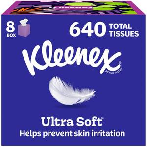 lot 5208 image: Kleenex Ultra Soft Facial Tissues, 8 Cube Boxes, 80 Tissues per Box