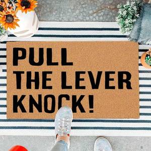 lot 5211 image: Funny Movie Quote Doormat - Pull The Lever Knock Humorous Welcome Mat, 29.5 x 17 Non-Slip Rubber Backing, Sarcastic Entryway Rug, Durable Outdoor Floor Decor
