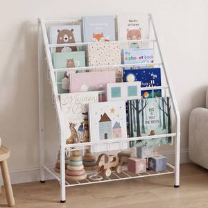 lot 5215 image: JAQ Kids Bookshelf for Toddlers, 4-Tier Toddler Bookshelf, Forward Facing Kids Book Shelf, Metal Book Display Shelf for Nursery, Playroom & Classroom, Sling Bookshelf for Small Spaces, White, 24.8