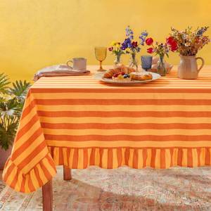 lot 6410 image: Tudomro Striped Tablecloth, Rectangle, Tangerine,Ochre, 84 X 60