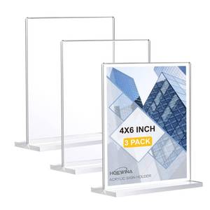 lot 6420 image: Hoewina 3 Pack Acrylic Sign Holder 4 x 6 Inch, Vertical Display Sign Stand (PARTS MISSING)