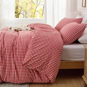 lot 6422 image: KKJIAF 2 Pcs Twin Gingham Duvet Cover Set 68 x 90, Red Plaid