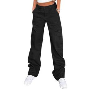 lot 6424 image: Lepunuo Cargo Pants for Women High Waisted Casual Pants Baggy Stretchy Wide Leg Y2K Streetwear with 6 Pockets Black (size 12)