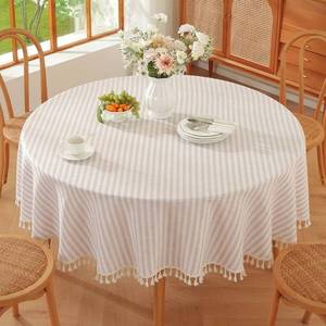 lot 6425 image: TruDelve Round Tablecloth 70 Inch Beige Fall Tablecloth Outdoor Table Cover