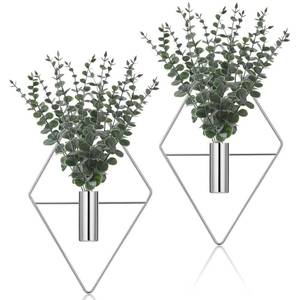 lot 6429 image: Jexine 2 Pcs Hanging Artificial Planters Wall Decor, Chrome, Eucalyptus