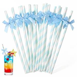 lot 6447 image: 30 PCS Blue Bow Straw, 9.8 Inch Cute Girly Paper Straw Reusable Straws Cocktail Straws Bow Theme Birthday Party Cute Party Supplies for Juice Coffee Tea Cocktail Milkshake