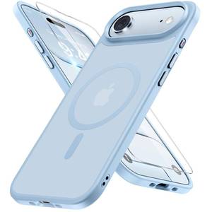 lot 6449 image: miracase Magnetic for iPhone Air Case with Screen Protector(Compatible with MagSafe), Slim Thin Translucent Matte Military-Grade Protected Phone Cover for iPhone 17 Air 6.5, Light Blue