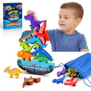 lot 6453 image: IPOURUP Dinosaur Toys for Kids 3-5 Wooden Stacking Montessori Toys for 3 4 5 6 7 8 Year Old Boys Girls Birthday Gifts for Kid Ages 4-8 Balance Competition Game for Family Stocking Stuffers