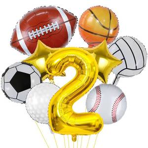 lot 6454 image: 9 Pieces Sports Balloons - Football, Basketball, Baseball, Volleyball, Golf and Soccer Foil Balloon, Birthday Number Mylar Balloon, Sport Theme Party Supplies Decorations (2nd)