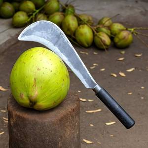 lot 6457 image: Handmade Mangalore Billhook Knife, High-Tempered Carbon Steel Blade, Full Tang, Coconut Cutter, Multi-Purpose Kitchen Tool