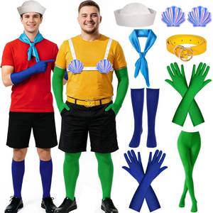 lot 6479 image: itswordpiz Couples Halloween Costume for Adult, 8PCS Funny Couples Costume Accessories with Seashell Bra Hat Gloves and Belts for Men Women Green