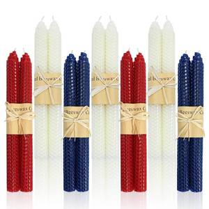 lot 6487 image: 14 Pack Beeswax Taper Candles, Handmade Bees Wax Candles for Home,Unscented & Dripless Candle Sticks, 9 Tall, Red,White & Blue Candles by Kissingfish