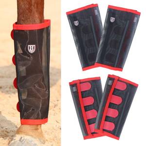 lot 6488 image: Harrison Howard Loose-Fitting Horse Fly Leggings Breathable, Tear-Resistant Fine Mesh Leg Guards Stay-on Comfortable Fly Boots (Set of 4) Red Large