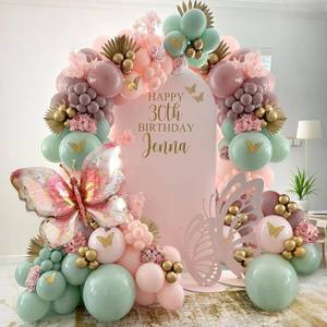 lot 6489 image: Spring Butterfly Balloon Garland Arch Kit,137Pcs Pastel Pink Green Gold