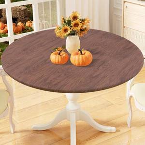 lot 6494 image: misaya Round Fitted Tablecloth with Elastic Edge, 100% Waterproof Oil Proof Plastic Table Cover, Vinyl Flannel Backed Tablecloth Fits 36-44 Round Tables for Dinner, Outdoor, Picnic, Oak Wooden Grain