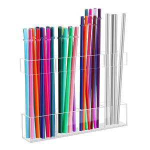 lot 6498 image: 7.5 Small Acrylic Straw Holder for Cabinet Door - Reusable Tumbler Straw Organizer Storage, Small Kitchen Accessories Container, Ultra Sticky Cupboard Door Mounted (Transparent)