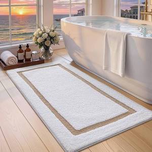 lot 7040 image: Color&Geometry White Bathroom Rugs 43x24, Extra Soft Absorbent Microfiber Bath Rugs, Non-Slip Bathroom mat, Washable Plush Bath Mats for Bathroom, Shower, Bathtub, Laundry, White Beige