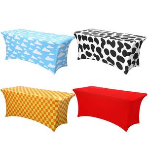 lot 7047 image: Frienda 4 Pcs Cartoon Story Tablecloth Birthday Party Supplies Spandex Stretch 71 x 30 Cow Pattern Theme Sky Cloud Tablecloth Rectangle Cartoon Table Cover for Baby Shower Birthday Party Decoration