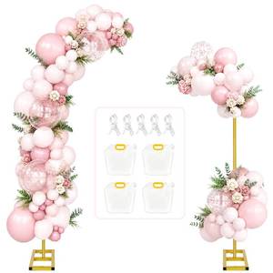 lot 7050 image: RELBRO Half Arch Balloon Backdrop Stand with Base, 7.2 x 5.9 Feet, Gold