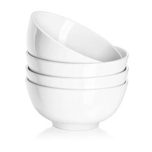 lot 7057 image: DOWAN 22 OZ White Ceramic Bowls Set of 4 - Perfect for Soup Bowls for Kitchen, Cereal Bowl, Ramen Bowl, Microwave Safe for Oatmeal, Fruit,Salad and Rice Bowl - Dishwasher & Microwave Safe