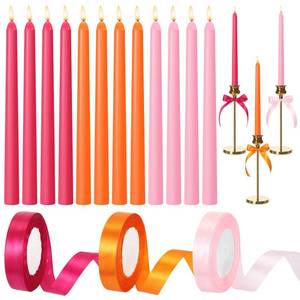 lot 7077 image: Windkream 12 Pcs Pink and Orange Party Taper Candles with 3 Roll Ribbon